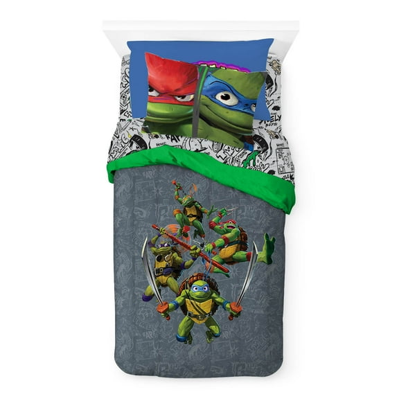 Teenage Mutant Ninja Turtles Kids Twin Bed in a Bag, Comforter and Sheets, Green, Nickelodeon