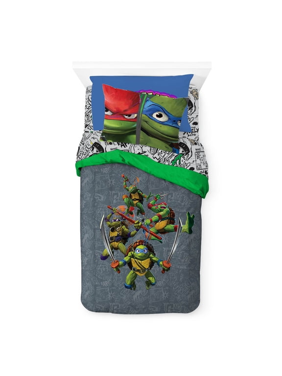 Teenage Mutant Ninja Turtles Kids Twin Bed in a Bag, Comforter and Sheets, Green, Nickelodeon
