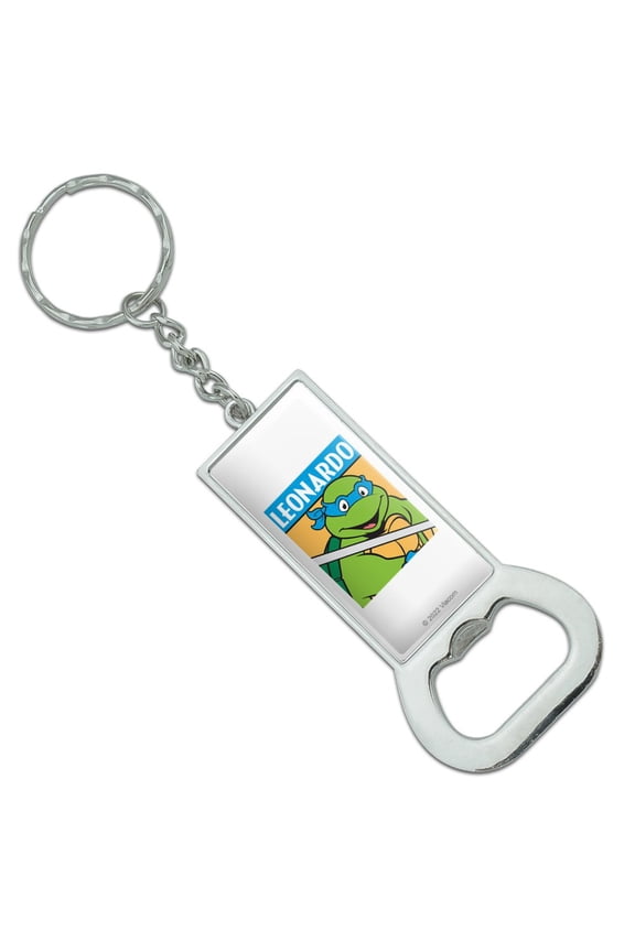 Teenage Mutant Ninja Turtles Leonardo Keychain Rectangle Chrome Plated Metal Bottle Cap Opener