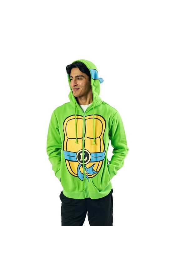 Teenage Mutant Ninja Turtles Leonardo Long Sleeve Men's Green Cosplay Hoodie-Large