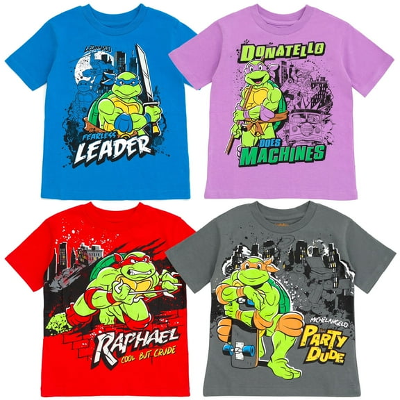 Teenage Mutant Ninja Turtles Leonardo Michelangelo Raphael Little Boys 4 Pack T-Shirts Blue/Purple/Orange/Gray 7-8