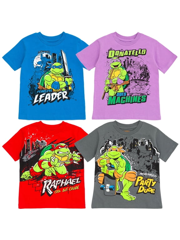 Leonardo Michelangelo Raphael Toddler Boys 4 Pack T-Shirts Blue/Purple/Orange/Gray 5T