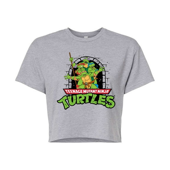 Teenage Mutant Ninja Turtles - Logo Character Group - Juniors Cropped Cotton Blend T-Shirt