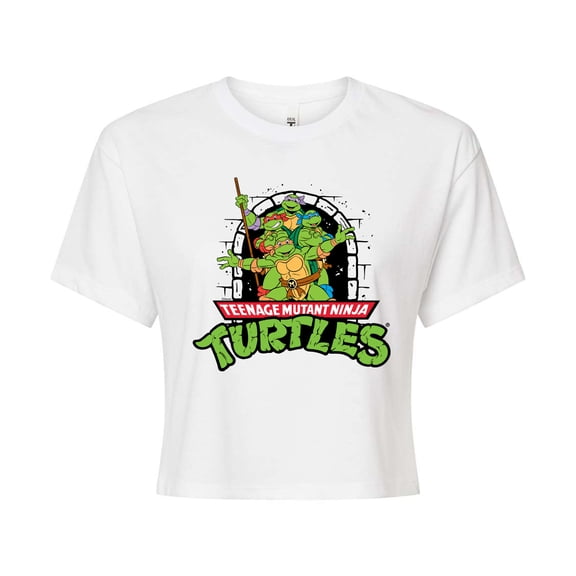 Teenage Mutant Ninja Turtles - Logo Character Group - Juniors Cropped Cotton Blend T-Shirt