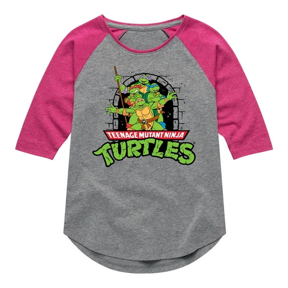 Teenage Mutant Ninja Turtles - Logo Character Group - Toddler & Youth Girls Raglan Graphic T-Shirt