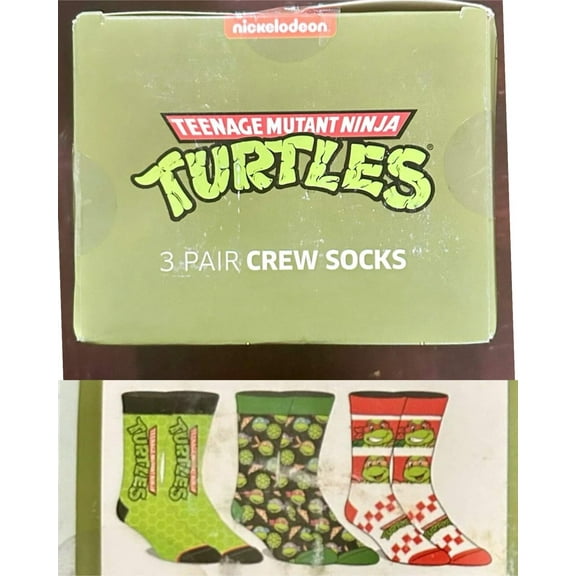 Teenage Mutant Ninja Turtles Men's 3-Pack of Crew Socks with Novelty Gift Box, Sizes 8-12