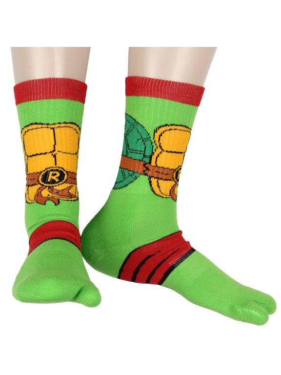 Teenage Mutant Ninja Turtles Men's Split Toe Adult Costume Mid-Calf Crew Socks Fits Sock Size 10-13