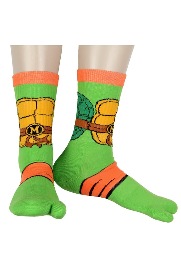 Teenage Mutant Ninja Turtles Men's Split Toe Adult Costume Mid-Calf Crew Socks Fits Sock Size 10-13