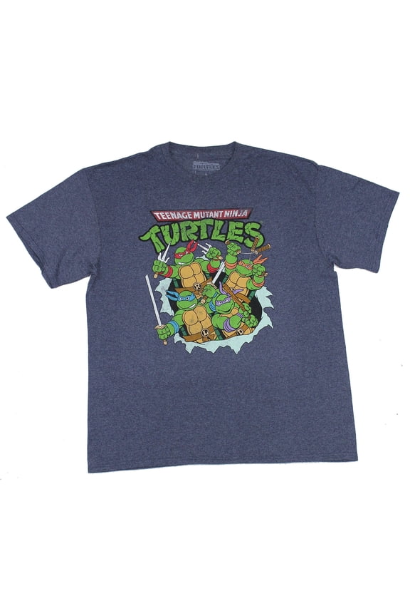 Teenage Mutant Ninja Turtles Mens T-Shirt - Tmnt Crew Busting Out (2X-Large, Blue)
