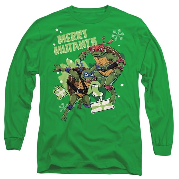 Teenage Mutant Ninja Turtles Merry Mutants Christmas Unisex Adult Long-Sleeve T Shirt, Kelly Green, 2X-Large