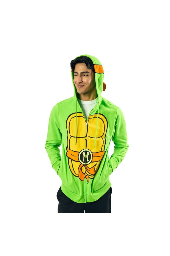 Teenage Mutant Ninja Turtles Michelangelo Long Sleeve Men's Green Cosplay Hoodie-Large