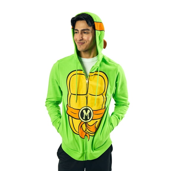 Teenage Mutant Ninja Turtles Michelangelo Long Sleeve Men's Green Cosplay Hoodie-XL