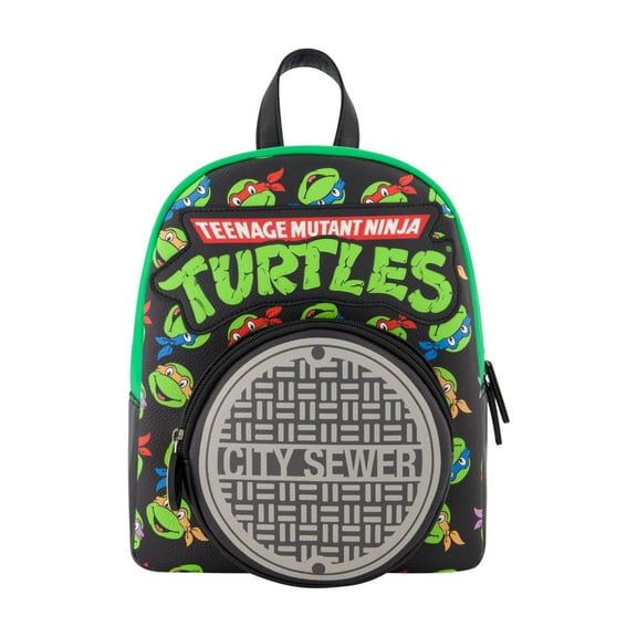 Teenage Mutant Ninja Turtles Mini Backpack, TMNT Small Travel Bag for Men and Women, Adjustable Shoulder Straps, Sewer Cap, 10 Inch