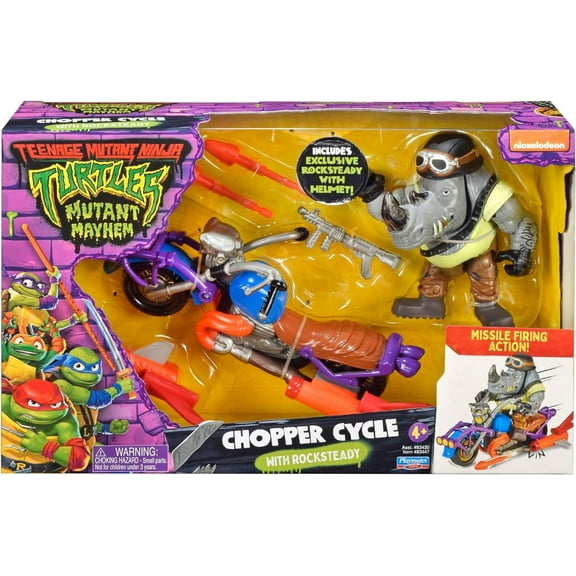 Teenage Mutant Ninja Turtles Mutant Mayhem Chopper Cycle with Exclusive Rocksteady Figure