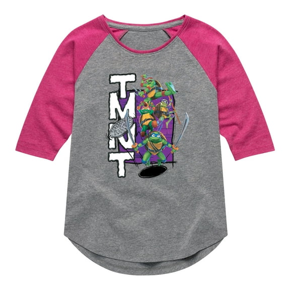 Teenage Mutant Ninja Turtles: Mutant Mayhem - Donatello, Raphael, Leonardo, & Michelangelo - Toddler And Youth Girls Raglan Graphic T-Shirt