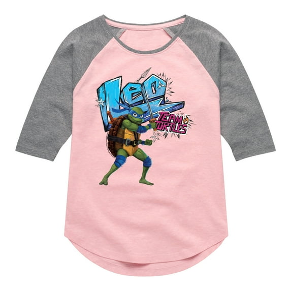 Teenage Mutant Ninja Turtles: Mutant Mayhem - Leonardo AKA Leo - Team Turtles - Toddler And Youth Girls Raglan Graphic T-Shirt