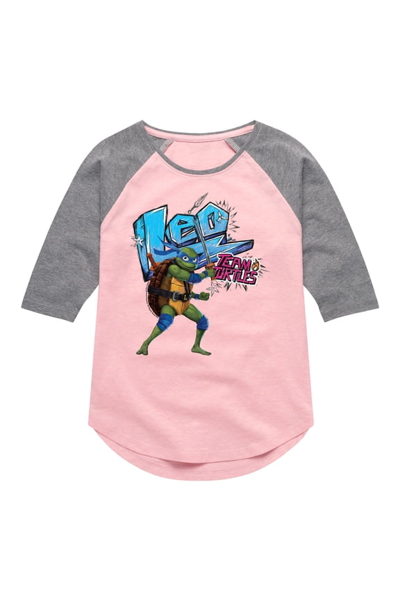 : Mutant Mayhem - Leonardo AKA Leo - Team Turtles - Toddler And Youth Girls Raglan Graphic T-Shirt