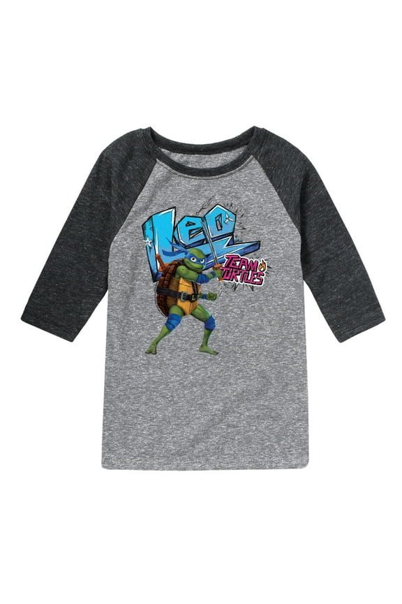 : Mutant Mayhem - Leonardo AKA Leo - Team Turtles - Toddler And Youth Raglan Graphic T-Shirt