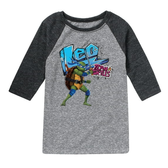 Teenage Mutant Ninja Turtles: Mutant Mayhem - Leonardo AKA Leo - Team Turtles - Toddler And Youth Raglan Graphic T-Shirt