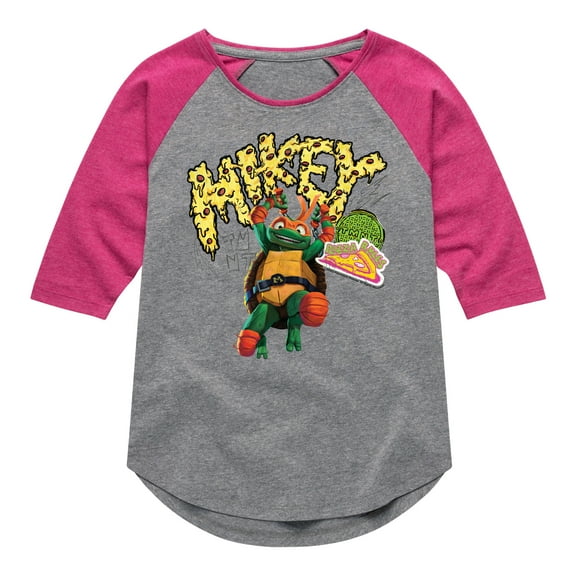 Teenage Mutant Ninja Turtles: Mutant Mayhem - Michelangelo AKA Mikey - Pizza Rules - Toddler And Youth Girls Raglan Graphic T-Shirt