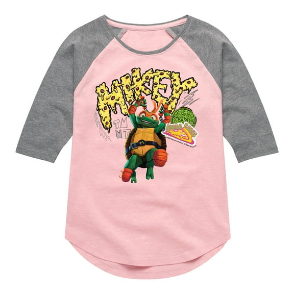 Teenage Mutant Ninja Turtles: Mutant Mayhem - Michelangelo AKA Mikey - Pizza Rules - Toddler And Youth Girls Raglan Graphic T-Shirt