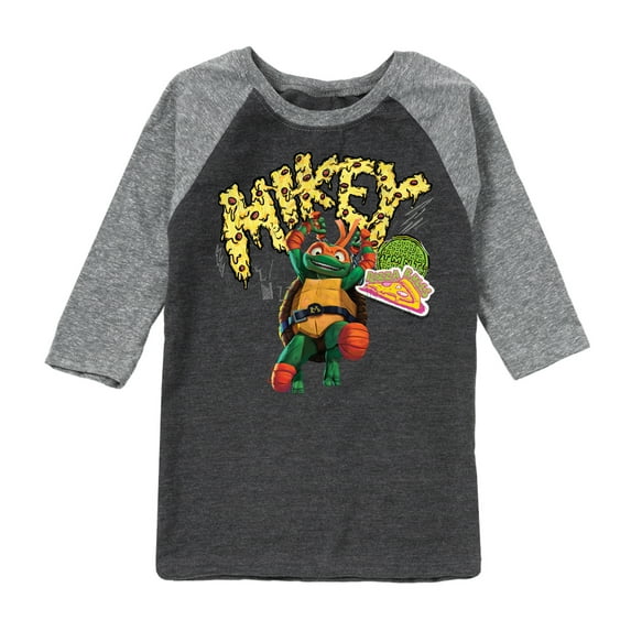 Teenage Mutant Ninja Turtles: Mutant Mayhem - Michelangelo AKA Mikey - Pizza Rules - Toddler And Youth Raglan Graphic T-Shirt