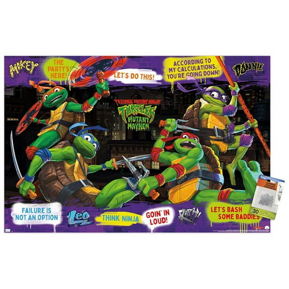 Teenage Mutant Ninja Turtles: Mutant Mayhem - Phrases Wall Poster with Push Pins, 22.375" x 34"