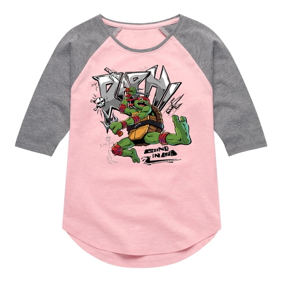 Teenage Mutant Ninja Turtles: Mutant Mayhem - Raphael Going In Loud - Toddler And Youth Girls Raglan Graphic T-Shirt