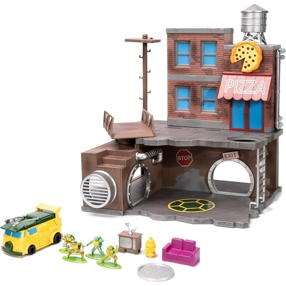 Jada Toys Teenage Mutant Ninja Turtles Turtle Lair Nano Scene & 1.65" TMNT Die-Cast Collectible Figures