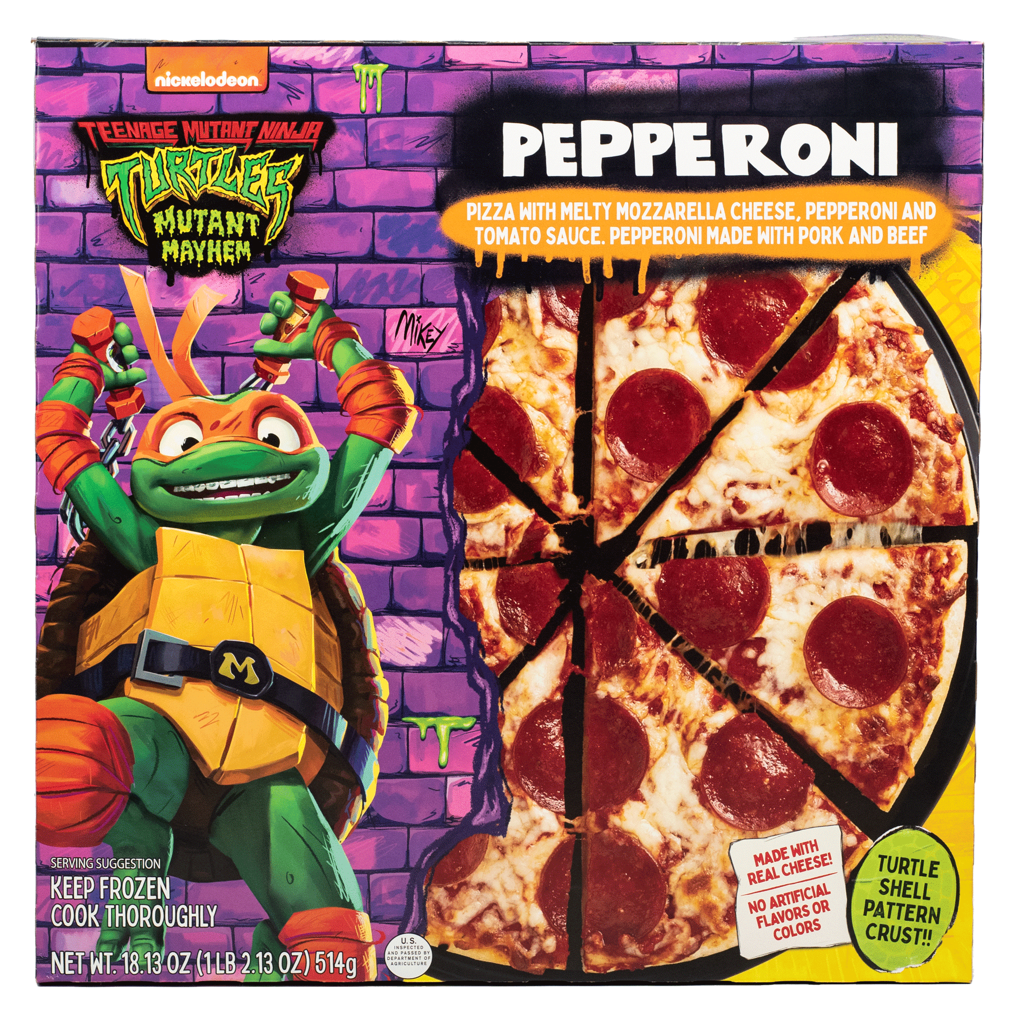 Teenage Mutant Ninja Turtles Pepperoni Pizza, Marinara Sauce, Turtle Shell  Pattern Crust, 18.13oz (Frozen)