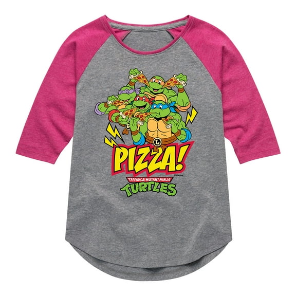 Teenage Mutant Ninja Turtles - Pizza - Girls Shirt Tail Raglan