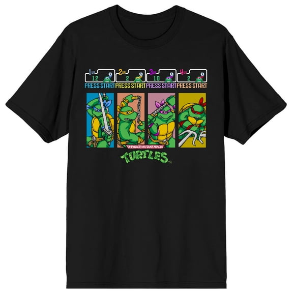 Teenage Mutant Ninja Turtles Press Start Men's Black T-shirt-Medium