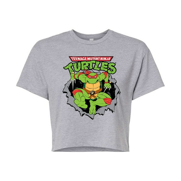 Teenage Mutant Ninja Turtles - Raphael Breaking Through Shirt - Juniors Cropped Cotton Blend T-Shirt