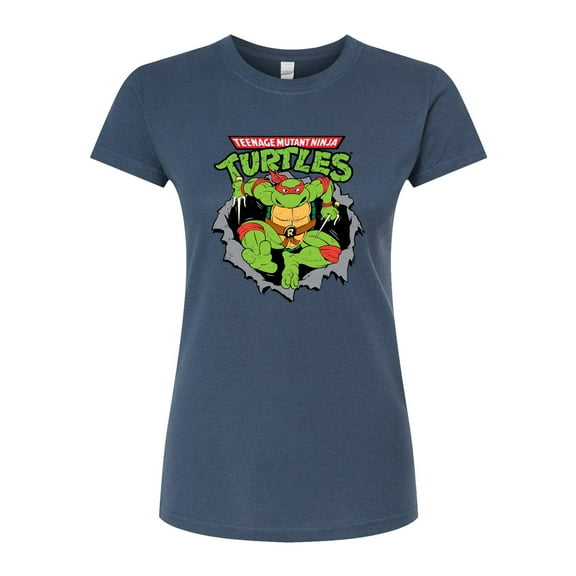 Teenage Mutant Ninja Turtles - Raphael Breaking Through Shirt - Juniors Fitted Graphic T-Shirt