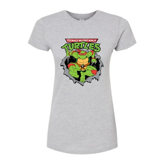 Teenage Mutant Ninja Turtles - Raphael Breaking Through Shirt - Juniors Fitted Graphic T-Shirt