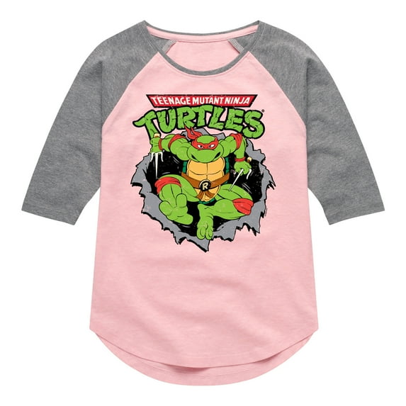 Teenage Mutant Ninja Turtles - Raphael Breaking Through Shirt - Toddler & Youth Girls Raglan Graphic T-Shirt