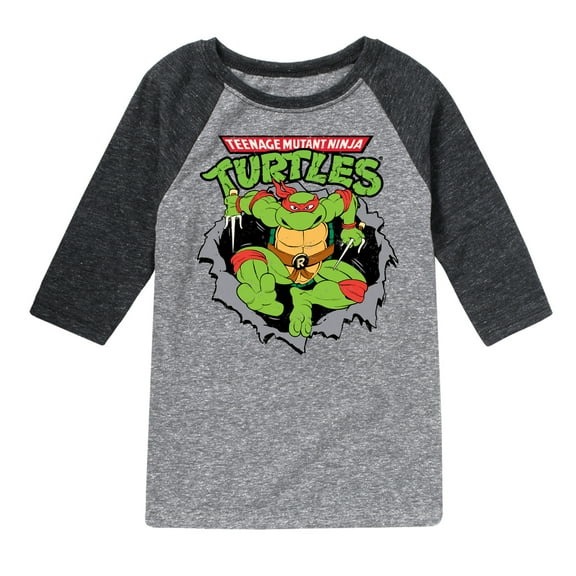 Teenage Mutant Ninja Turtles - Raphael Breaking Through Shirt - Toddler & Youth Raglan Graphic T-Shirt