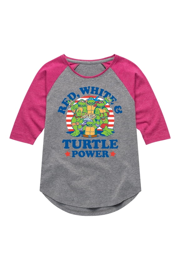 - Red White Turtle Power - Toddler & Youth Girls Raglan Tee