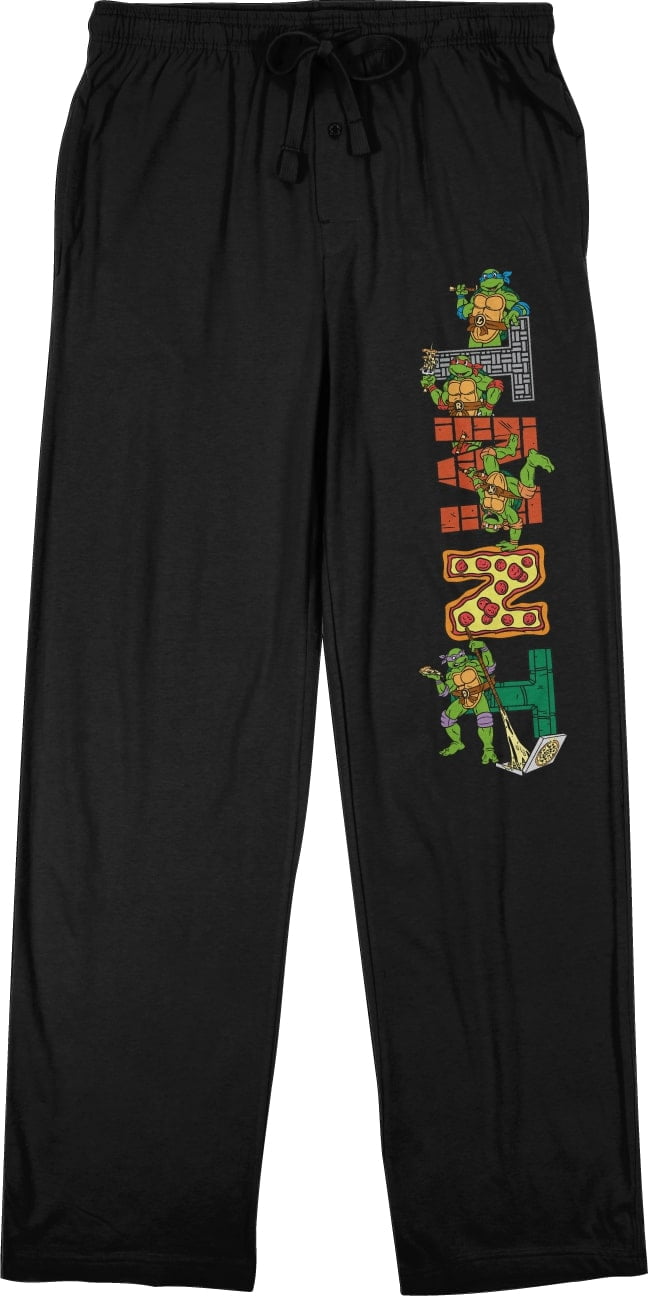Teenage Mutant Ninja Turtles Retro Cartoon Logo Mens Black Drawstring Sleep Pajama PantsMedium