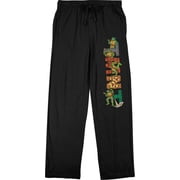 Teenage Mutant Ninja Turtles Retro Cartoon Logo Mens Black Drawstring Sleep Pajama Pants-Medium