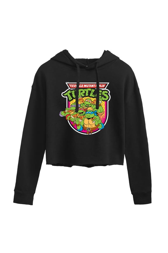 - Retro Pizza Graphic Cropped Graphic Hoodie