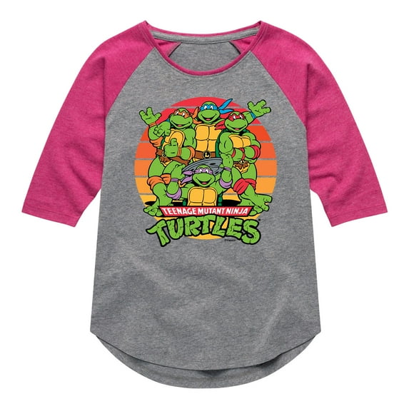 Teenage Mutant Ninja Turtles - Retro Sunset - Girls Shirt Tail Raglan