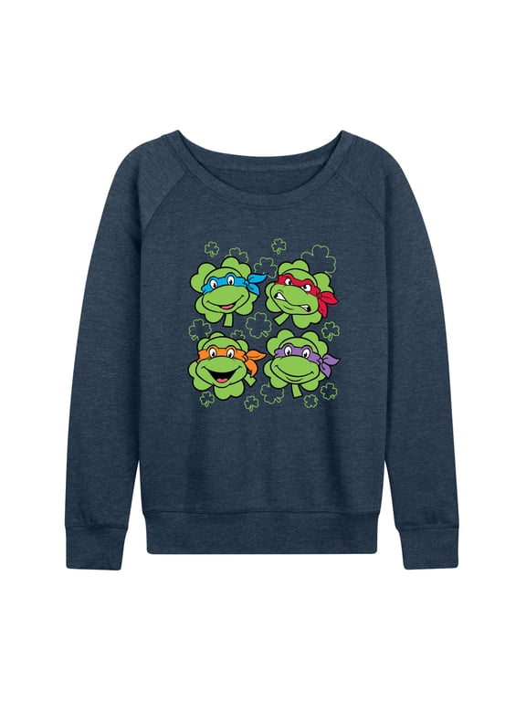 - Shamrock Faces Women's Lightweight French Terry Wide Neck Long Sleeve Graphic Shirt