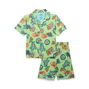Teenage Mutant Ninja Turtles Short Sleeve Button Down Top with Shorts, 2-Piece Pajama Set, Sizes 4-12