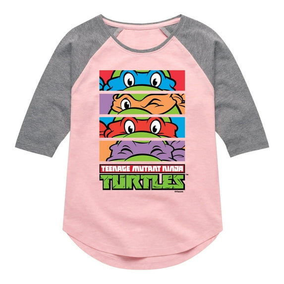 Teenage Mutant Ninja Turtles - Stacked Faces - Girls Shirt Tail Raglan