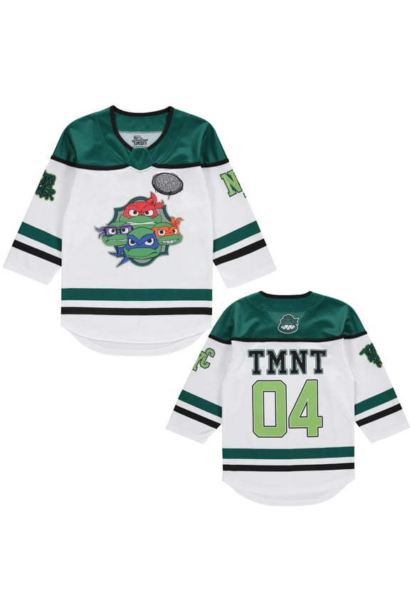 TMNT Boys 4-20 Long Sleeve Hockey Jersey White/Green