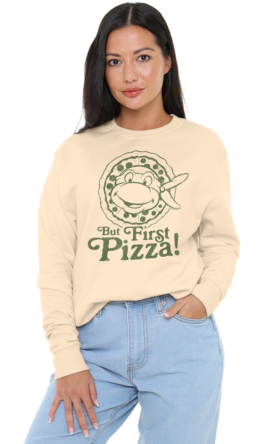 Teenage Mutant Ninja Turtles TMNT But First Pizza Women's Crew Sweatshirt