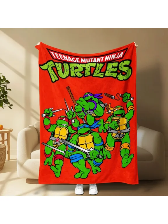Teenage Mutant Ninja Turtles TMNT Fleece Throw Blanket, Soft Cozy Plush Cartoon Printed Blanket for Sofa Bed Couch, 90s Cartoon Fan Home Decor Gift for Kids