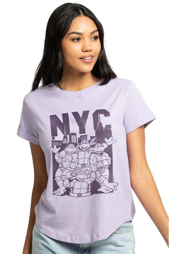 Tmnt Nyc Turtles Women's Graphic T-Shirt Rolled Sleeve Tee