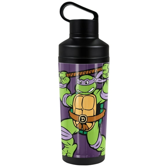 Teenage Mutant Ninja Turtles TMNT Official Donnie And Logo 18 oz Insulated Water Bottle, Leak Resistant, Vacuum Insulated Stainless Steel with 2-in-1 Loop Cap